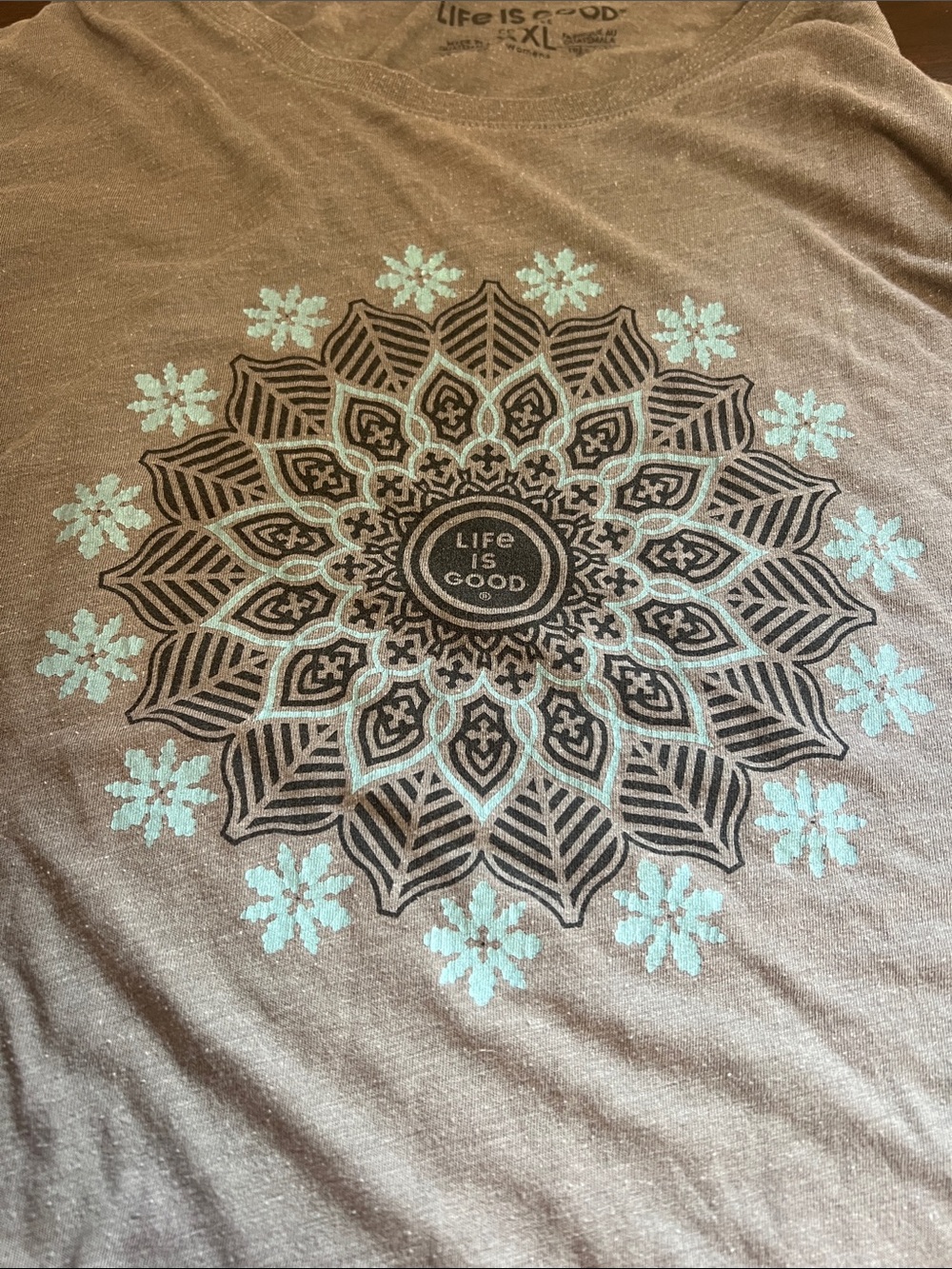 Life Is Good Women’s Gray Long-Sleeve Shirt with Teal Mandala Graphic - Picture 2 of 4